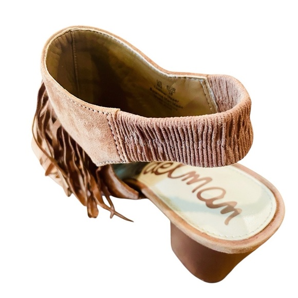 Sam Edelman Elaine suede leather fringe open toe sling back heels 8 brown BOHO - Picture 7 of 9
